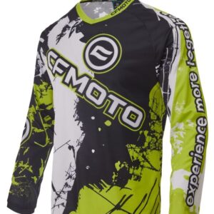 CFMOTO crossshirt in limoengroen, zwart en wit met logo op de borst