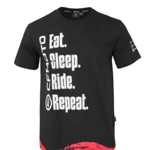 Print van het Eat Sleep Ride Repeat T-shirt in witte letters